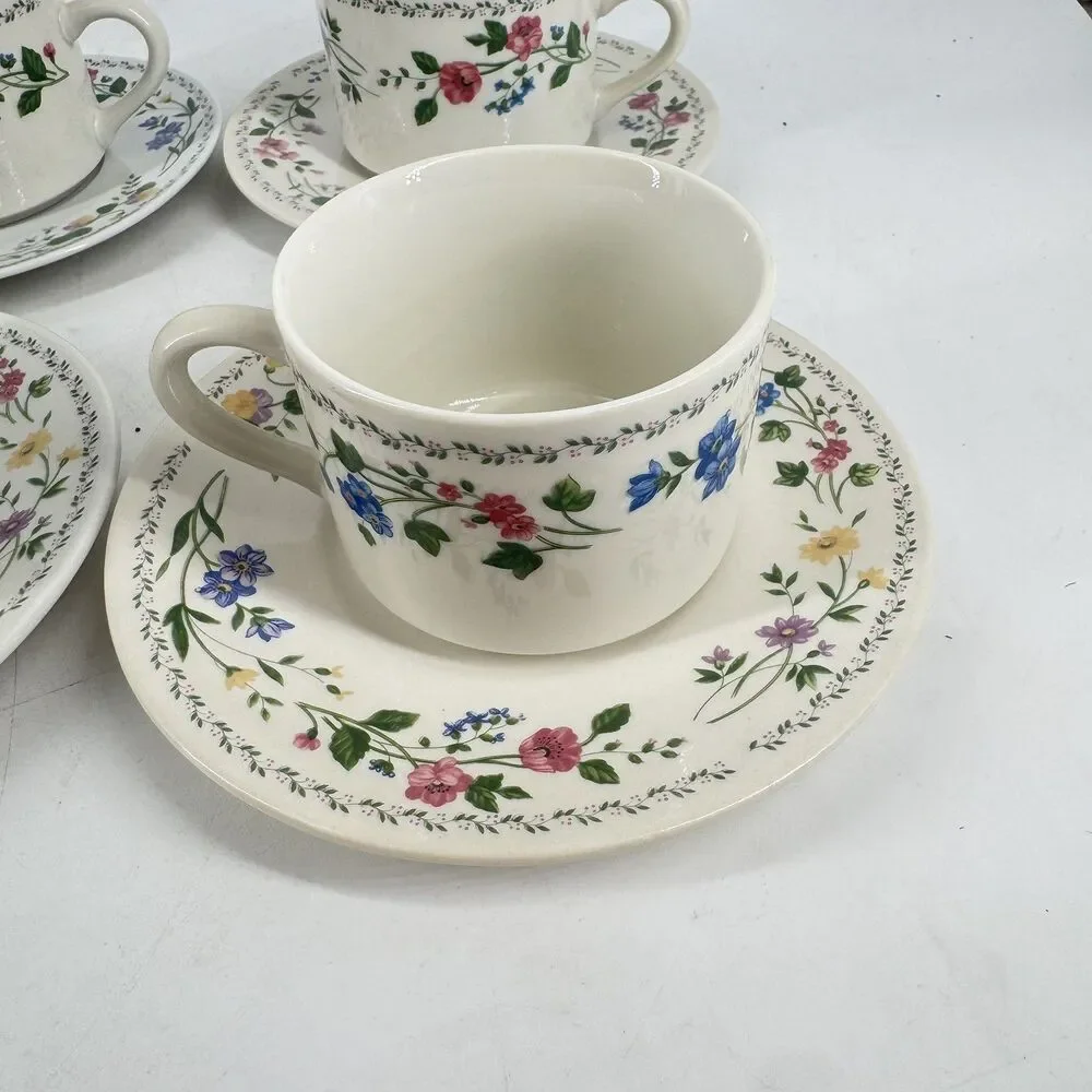 Vintage 1993 Farberware English Garden #225 Set of 6 Cups & Saucers